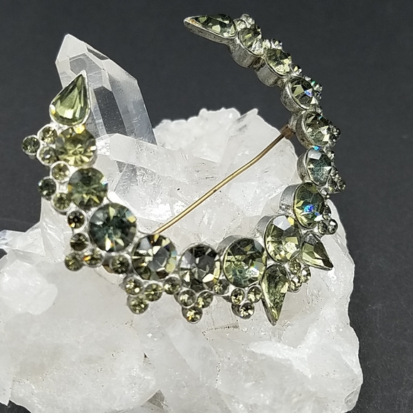 Rare H. Pomerantz Crescent Moon Black Diamond Rhinestone Brooch - Picture 5 of 9